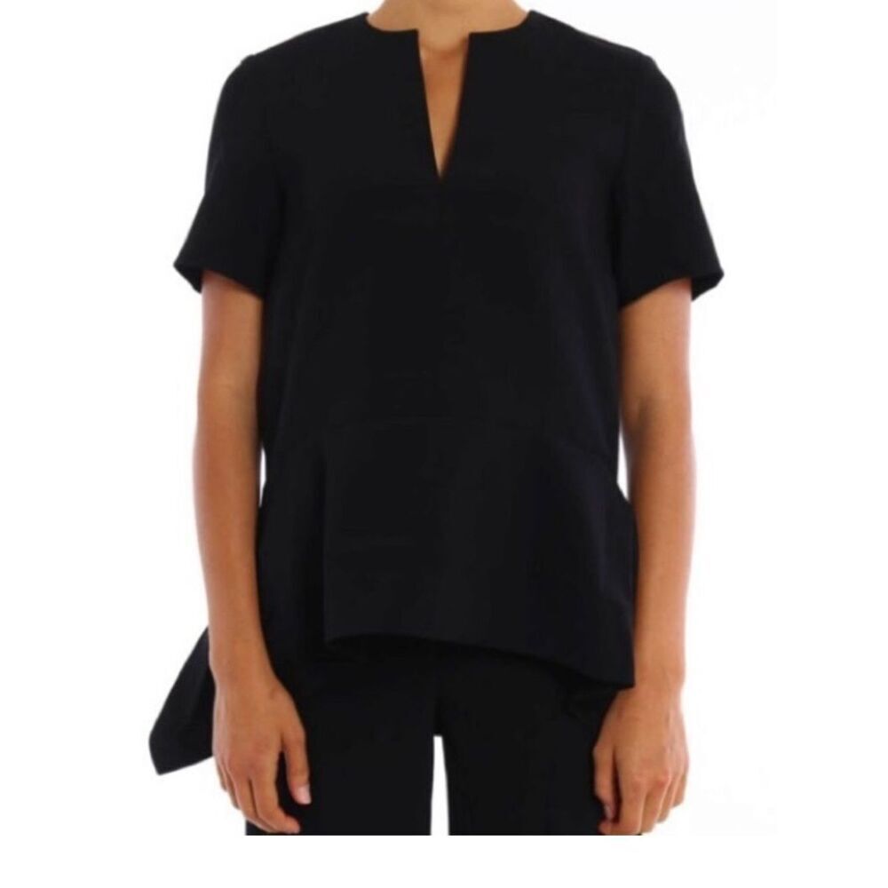 T Alexander Wang Women's Size 2 Black Shirt Asymmetrical Hem Crepe Blouse